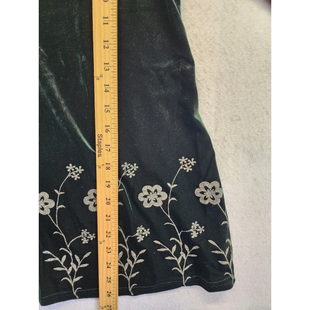 Y.B. Normal? Green Velvet Floral Embroidered Long Sleeve Dress Size 7